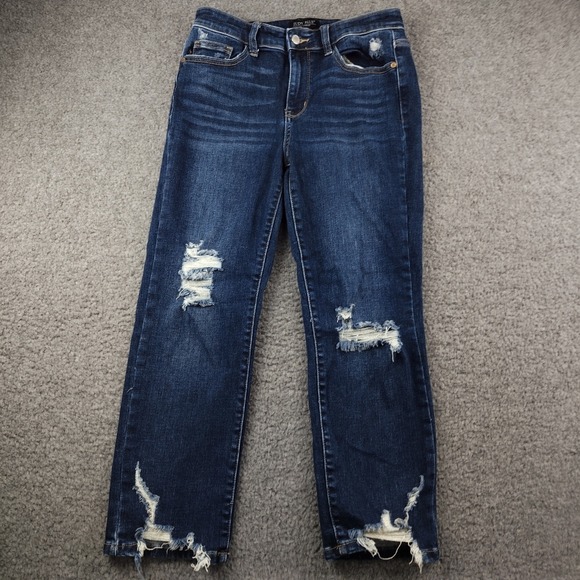 Judy Blue Denim - Judy Blue Jeans 28x24 Sz 7 Cropped Fit Dark Blue Distressed Stretch EUC